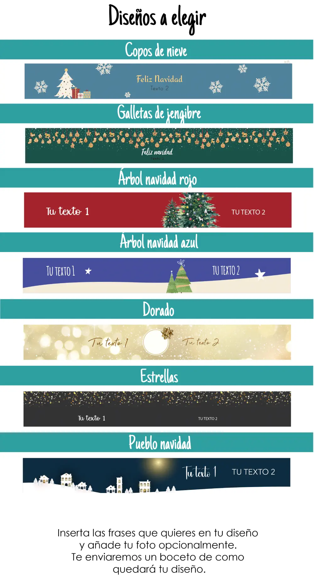 size chart diseños estrechos navidad